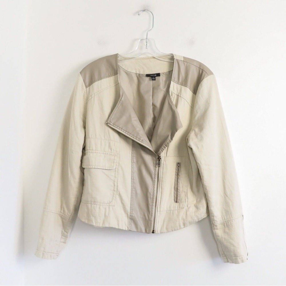 Apt. 9 Women’s Jacket Beige Grey Zippers Cotton Biker Light Fall Sprint Trendy L
